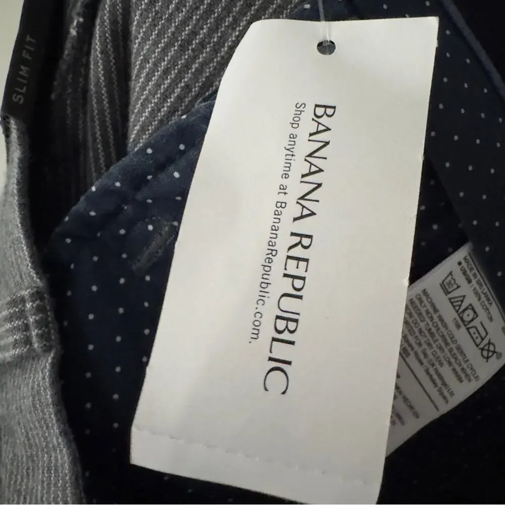 Banana Republic Aiden Pant Slim Fit Men's Gray Pants white pinstripe zip button